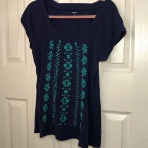 Navy blue and teal top .